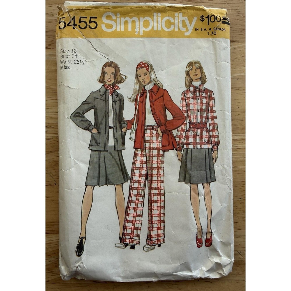 Simplicity Pattern 5455 Misses' Shirt-Jacket, Skirt & Pants Size 12 CUT Complete